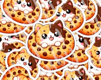 Sticker chat cookie câlin {Autocollants vinyle, Stickers kawaii, Stickers ordinateur portable, Stickers chats, Chat kawaii, Animaux Kawaii, Chat Cookie