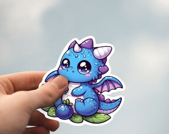 Verzauberter Blaubeer-Drachen-Aufkleber {Vinyl-Aufkleber, Laptop-Aufkleber, Kawaii-Aufkleber, Drachen-Aufkleber, Blaubeere, Drachen, Kawaii}