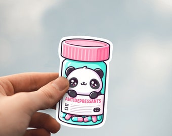 Fröhlicher Panda Anti-Depressivum Pillenflasche Aufkleber {Vinyl Aufkleber, Kawaii Aufkleber, Panda Aufkleber, kawaii Panda, Panda, süße Aufkleber}