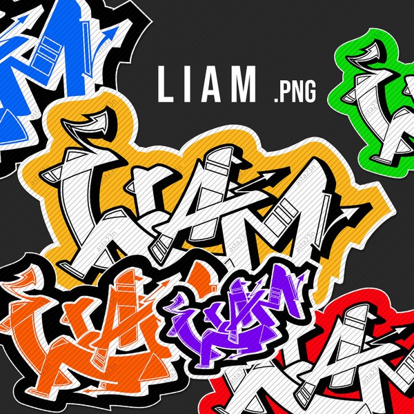 LIAM GRAFFITI Name, Street art, Hip-Hop, Urban wall style, Digital graphic to download and print stickers, labels, tags, personalized gifts