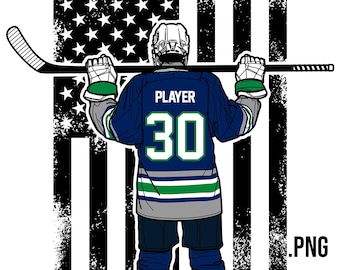 Custom Hockey Player Back View PNG - Stick Across Shoulders - USA Flag - Jersey Number (Digital Download) - Wolfpack 2