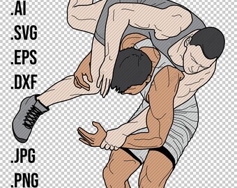 WRESTLING 2 line drawing illustration, WRESTLERS, Greco roman, freestyle, classical, duel, fight, sketch, outline, vector, PNG, download