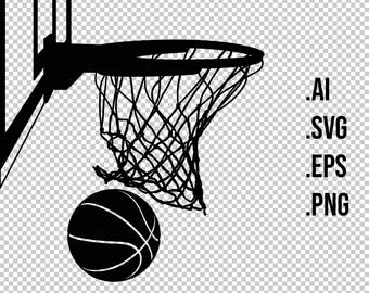 BASKETBALL SWISH Score, Ball through a net, hoop rim, single line drawing, black shape, illustration, basket logo, vector, PNG transparent