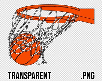 BASKETBALL SWISH Score, Orange Ball through a net, hoop rim, illustration, basket logo, PNG transparent background, create custom gifts