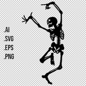 踊るスケルトンのイラスト、骨の単線画、デジタルダウンロードアート、ミニマリストブラック、ハロウィーン、クリップアート、アウトライン、ベクター、PNG