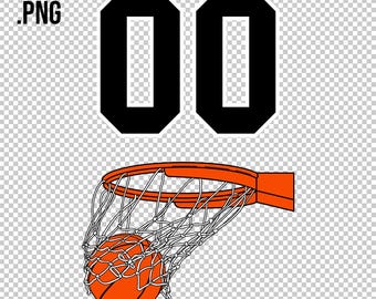 CUSTOM BASKETBALL SWISH Score illustration Personalized with Your Team Roster Number, Orange Ball through a net, hoop rim, basket, download