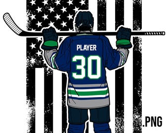 Hockey Player Back View PNG - Stick Across Shoulders - USA Flag - Custom Name & Team Number - Line Art Illustration for T-Shirt - Wolfpack
