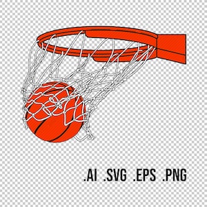 BASKETBALL SWISH Score, Orange Ball through a net, hoop rim, illustration, basket logo, vector files, PNG transparent, create custom gifts