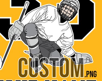 Custom HOCKEY Player touches the ice after scoring a GOAL, youth minor kid child, PERSONALIZED with Your Team Number and Name, png download