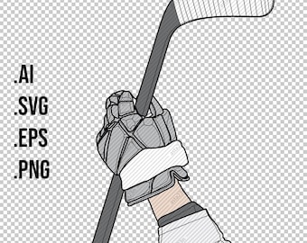 HOCKEY Player GLOVE and STICK High Five Goal Celebration | Line Art Outline Illustration Logo, Vector | Perfect for Sports Fans, Team Spirit