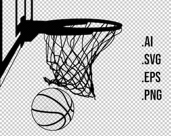 BASKETBALL SWISH Score, Ball through a net, hoop rim, single line drawing, black shape, illustration, basket logo, vector, PNG transparent 2