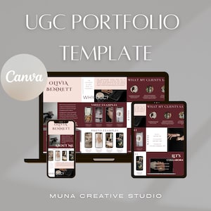 Portafolio UGC de lujo en color burdeos / Plantilla elegante de kit de medios / Portafolio de creador de contenido editable en Canva