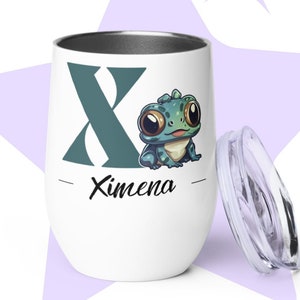 Copo personalizado com a letra X do seu nome, copo com design de sapo xenopus, copo de aço inoxidável com tampa hermética que evita derramamentos
