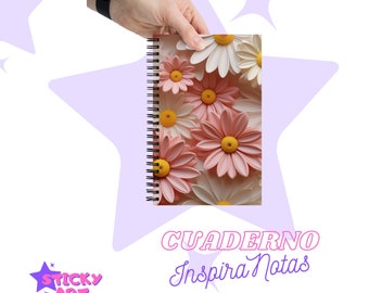 Cuaderno espiral margarita. Libreta de notas con espiral. InspiraNotas. Cuaderno de notas floral.