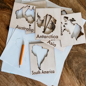 Montessori Continents Schablonen, Weltkontinente, Weltkarte, Montessori Geographie