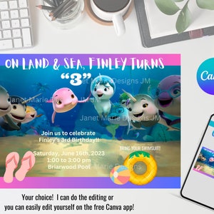 Editable NOT QUITE NARWHAL Kids Birthday Invitation ~ Theme Birthday Invite Template ~ Party Evite ~ Editable, Printable, Digital ~ Canva