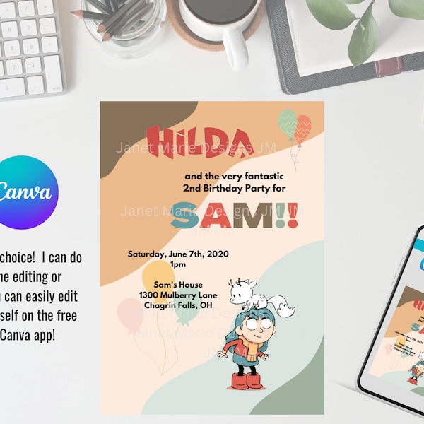 Editable Hilda  Kids Birthday Invitation ~ Netflix Theme Birthday Invite Template ~ Party Evite ~ Editable, Printable, Digital ~ Canva