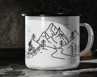 BIKE COFFEE CUP, Mountain Biker Enamel Mug,Outdoors Camping Mug,Cyclists Coffee Cup,Outdoors Camping Cup,Gifts For Bike Lovers,Mountain Bike