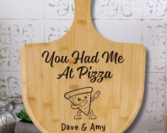 Personalized Engraved Pizza Board, Bamboo Cutting Board, Pizza Peel, Housewarming Gift