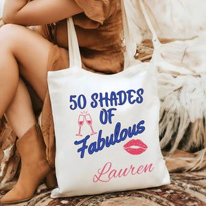 50. Geburtstag Tragetasche, 50. Geburtstag Party Favors, Baumwolltasche, Personalisierte Name Totes, 50. Geburtstag Mädchen Taschen