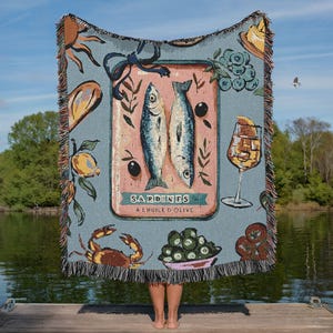 Tinned Sardine Woven Throw Blanket: Italian Summer Coastal Decor