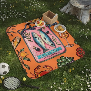 Sardine Girl Picnic Blanket: Water-Resistant Italian Summer Blanket