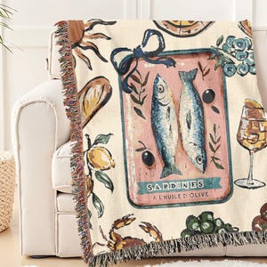 Italian Summer Cotton Throw Blanket: Sardine Girl Coastal Decor