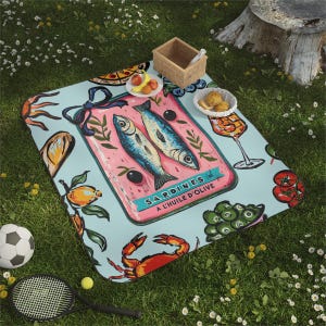 Tinned Sardine Design, Italian Summer Aesthetic, Beach Blankets, Picnic Blanket, Tinned Sardine Gift For Foodies, Tomato Girl Summer Design