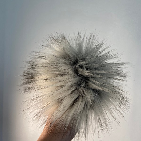 Grey & Black  Pompom, Faux Fur Pompoms, Vegan Pompoms, Pompoms, Knitwear Pompom, Faux Fur Pompom Hat, Faux Fur Pompom for hat making, knit