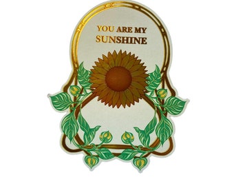 You are my Sunshine - Gold digital foil wine label with Sunflower - 3.5"Cover Up Label