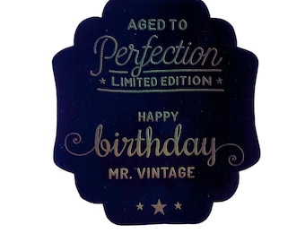 Aged to Perfection - Limited Edition - Happy Birthday Mr. Vintage - 4" Gold Digital Foil Birthday Wine Label for Guys