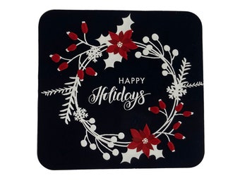 Square "Happy Holidays" Textured Label - ~4" Rounded Edge Beverage Label / Sticker