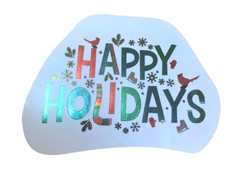 Foil Happy Holidays Label with Cardinals and Snowflakes - 2.25" Beverage Label / Sticker