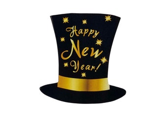 Happy New Year! Gold Look Top Hat - 3" Beverage Label Cover-up / Sticker