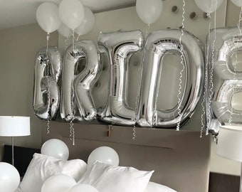 40 inches XL Bride Banner Balloon Letters, Bride Silver Balloons Bachelorette Party Decorations Engagement Party Decor Jumbo BRIDE Balloons