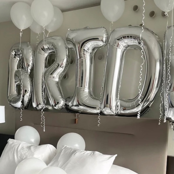 40 inches XL Bride Banner Balloon Letters, Bride Silver Balloons Bachelorette Party Decorations Engagement Party Decor Jumbo BRIDE Balloons