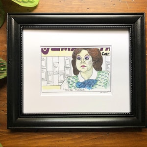 Planes, Trains & Automobiles car rental counter art print; Steve Martin, Edie McClurg, John Hughes, Marathon, Thanksgiving