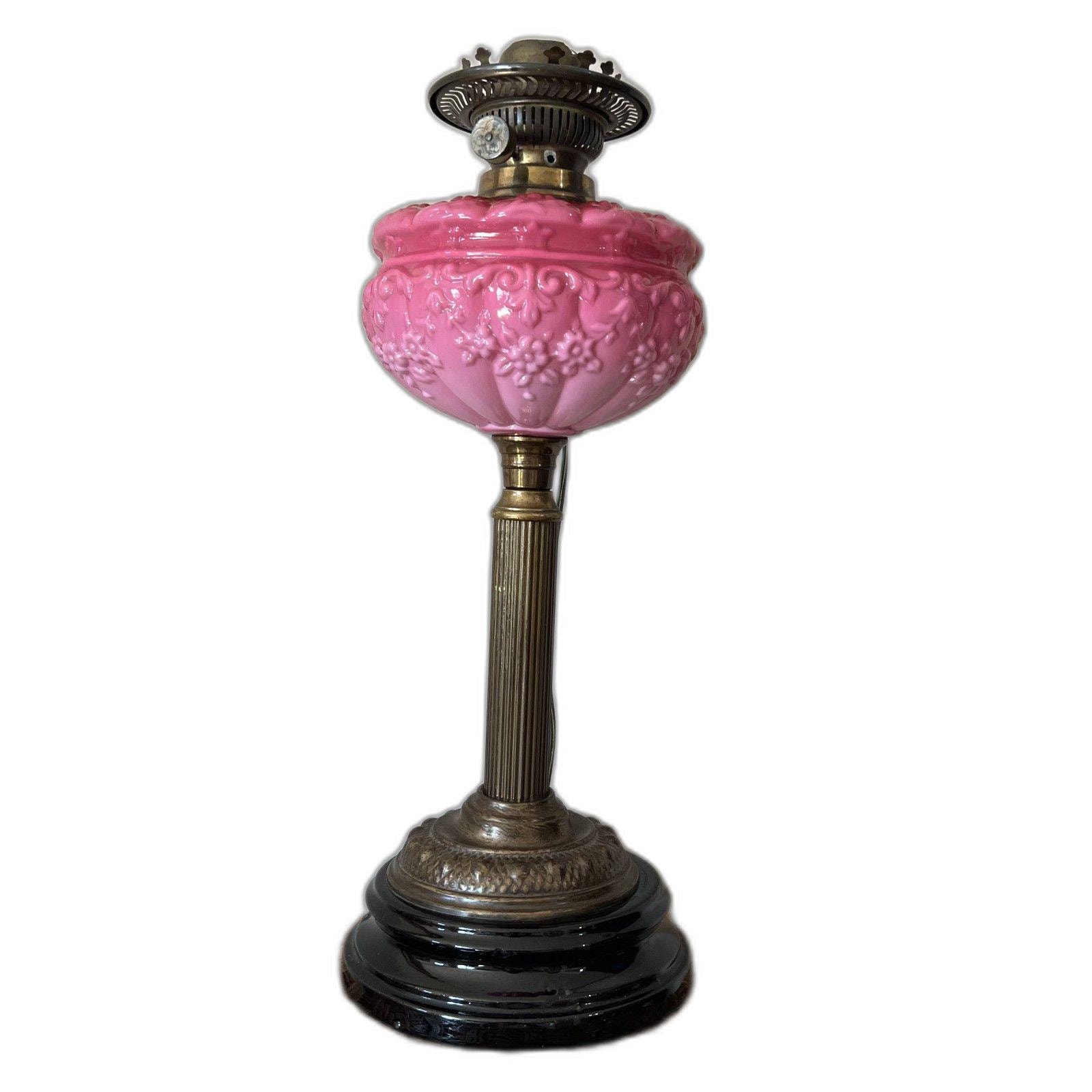 Antique Victorian Pink Cranberry Milk Glass Oil Lantern Electric