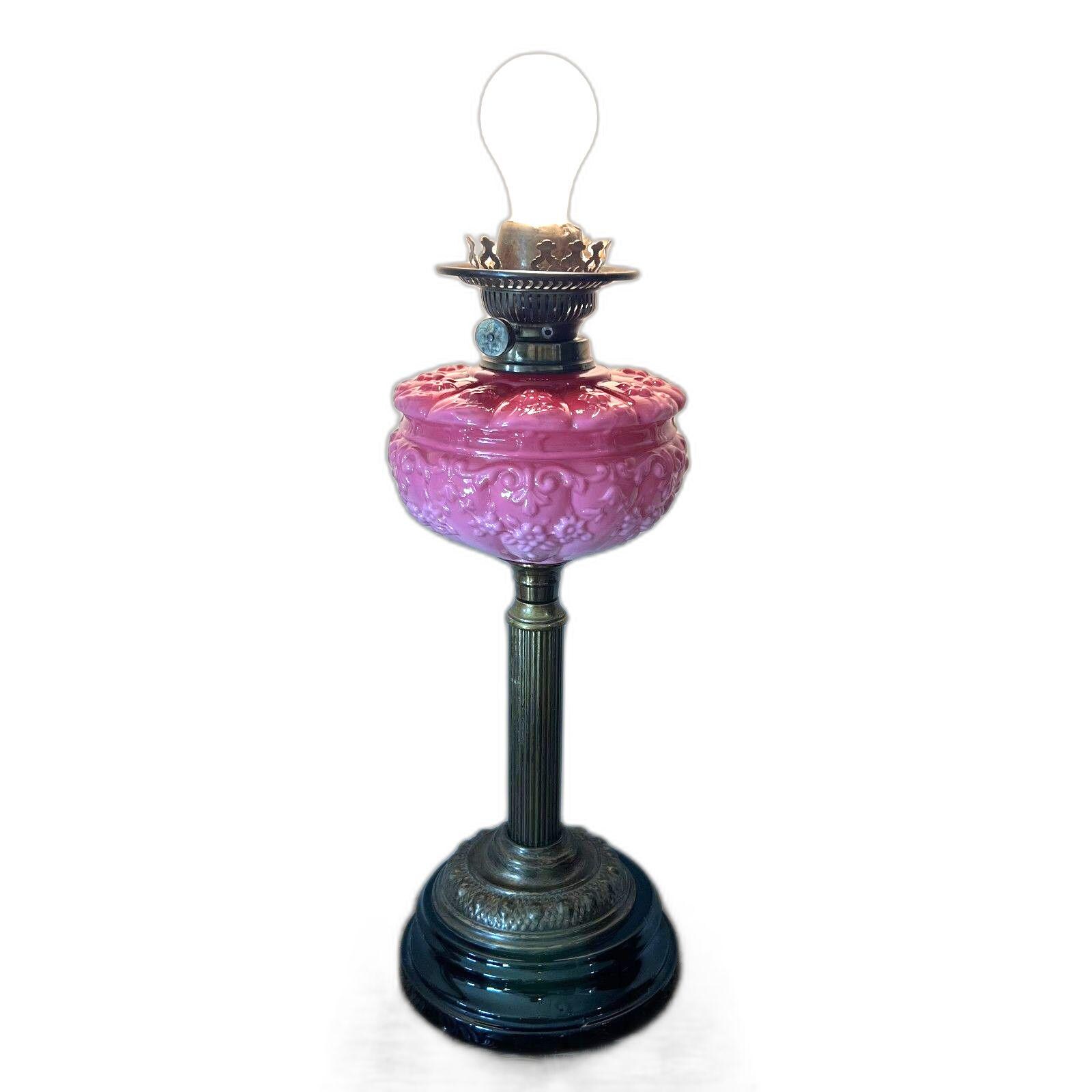 Antique Victorian Pink Cranberry Milk Glass Oil Lantern Electric