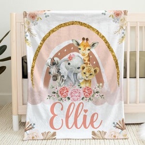 Personalized Baby Blanket | Rainbow Boho Blanket | Rainbow Safari Blanket | Customized Name Blanket | Custom Toddler Blanket | Crib Blanket