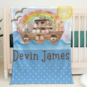 Personalized Baby Blanket | Noah&#39;s Ark Blanket | Customized Name Blanket | Noah&#39;s Ark Nursery | Crib Blanket | Baby Shower Gift