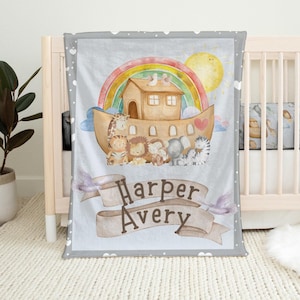 Personalized Baby Blanket | Noah&#39;s Ark Blanket | Noah&#39;s Ark Baby Blanket | Customized Blanket | Crib Blanket | Baby Shower Gift