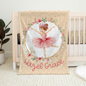 Personalized Baby Blanket | Ballerina and Flowers Blanket | Ballerina Toddler Blanket | Baby Girl | Kids Blanket | Baby Shower Gift