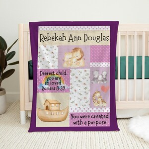 Personalized Baby Blanket | Noah&#39;s Ark Blanket | Noah&#39;s Ark Satin Trim Blanket | Customized Blanket | Crib Blanket | Baby Shower Gift