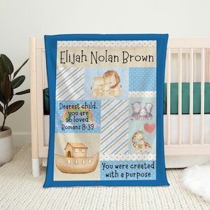 Personalized Baby Blanket | Noah&#39;s Ark Blanket | Noah&#39;s Ark Satin Trim Blanket | Customized Blanket | Crib Blanket | Baby Shower Gift
