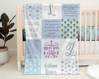 Personalisierte Baby-Decke | Bibel Vers Baby Decke | Benutzerdefinierte Namensdecke mit Schrift | Religiöses Baby Geschenk | Baby-Dusche-Geschenk