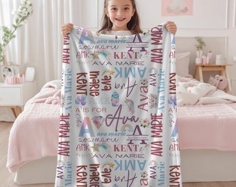 Personalized Unicorn Name Blanket | Custom Name, Soft Fleece, Minky or Sherpa