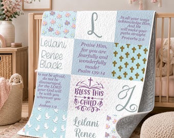 Personalized Baby Blanket with Bible Verses, Custom Name, Christian Gift