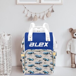 Personalized Diaper Bag Backpack | Race Cars Backpack Diaper Bag | Customized Diaper Bag |  Baby Shower Gift