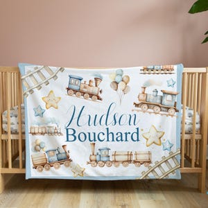 Couverture personnalisée pour bébé | Couverture de train | Couverture prénom personnalisée | Transports | Cadeau baby shower